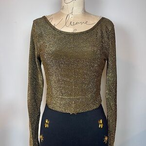 NEW Gold shimmer long sleeve blouse stretchy shirt Fashion Nova top size medium
